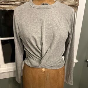 Lush Gray Ruched Crew Neck Sweater